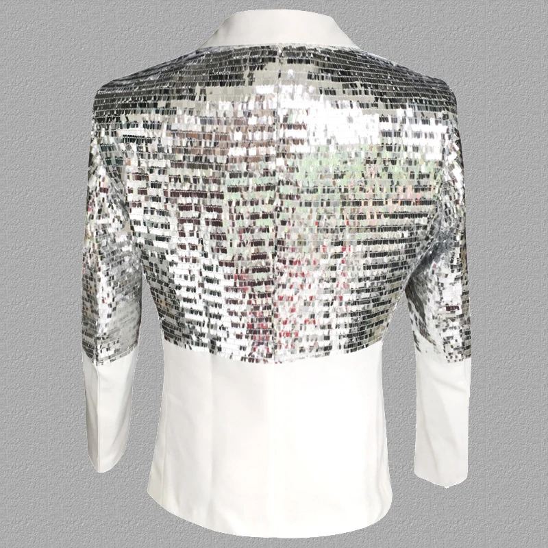 Mens One Button Patchwork Sequin Glitter Suit Jacket 2023 Brand New Nightclub DJ Prom Blazer Male Wedding Groom Stage Costumes