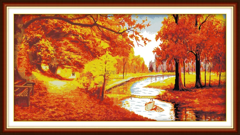 

Golden autumn good luck cross stitch kit 18ct 14ct 11ct count printed canvas stitching embroidery DIY handmade needlework