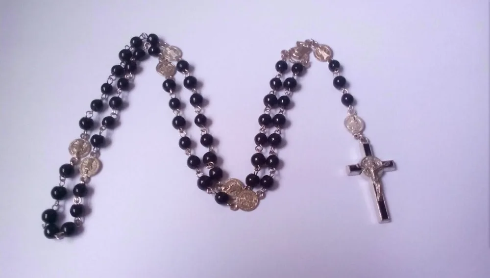 High grade Black Onyx Christianism Madonna Religious Christ Jesus's crucifixion Cross crucifix Necklace prayer beads -free ship