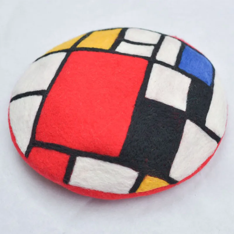 Faramita Holiday Mondrian Autumn Geometric Graphics Colorful Women Hand Made Beret Originality Rock Decoration Girls Hat Cap