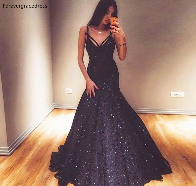 Sexy Sequined Evening Dresses 2019 Cheap A Line Spaghetti Formal Women Holiday Wear Celebrity Party Gowns Plus Size Custom Made