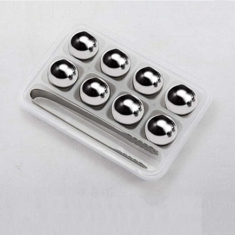 

8 Pcs/Lot Sphere Whiskey Stones With Clip 25mm Stainless Steel Rock Tasting Wine Beer Ice Stone Bar Christmas Gift Cooler PP Box