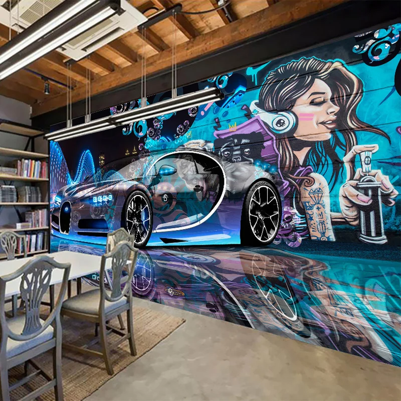 Modern Creative Street Graffiti Sports Car Photo Wallpaper Restaurant Clubs KTV Bar 3D Wall Mural Wall Paper Papier Peint Enfant