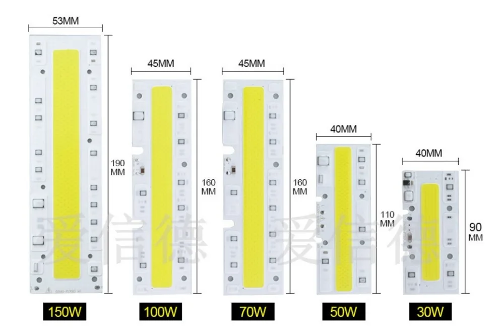 COB LED Lamp Chip 110V 220V High Power 30W 50W 70W 100W 150W Input Smart IC No Driver LED Bulb Flood Light Spotlight