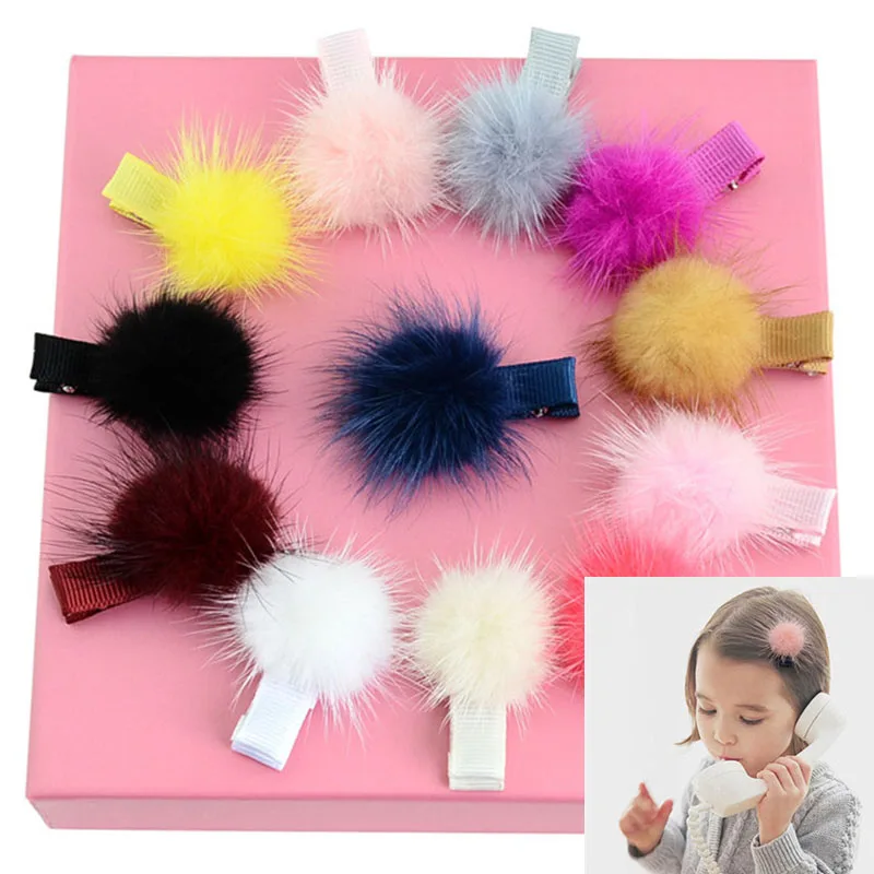 Dziewczęce spinki do włosów z małym uroczym miękkim futrem pomponem Mini chwytak do kulek Hairball Pom spinki do włosów spinki do włosów dla dzieci akcesoria do włosów