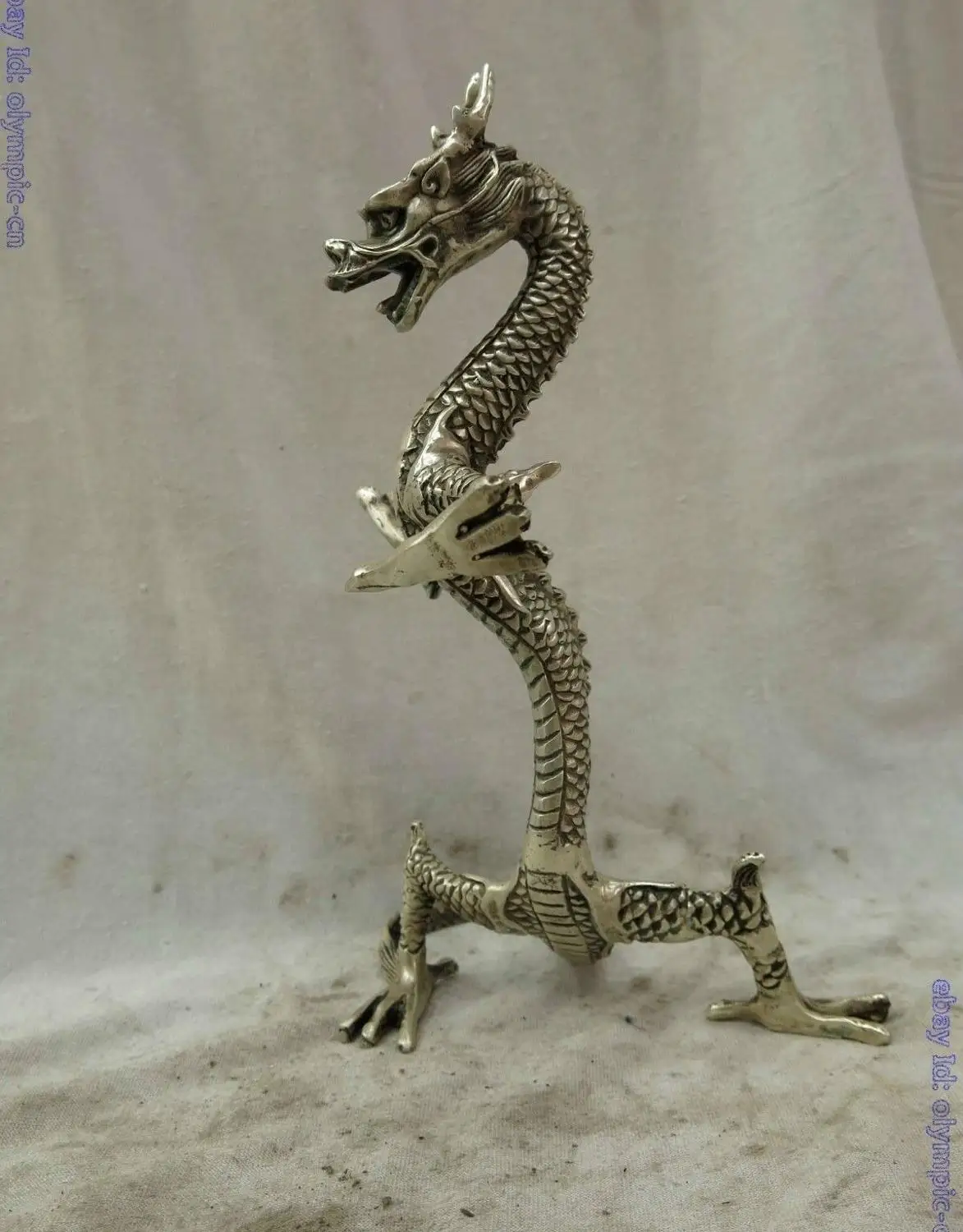 

9" China silver carved finely beautiful carved spiral dragon Sculpture Statue