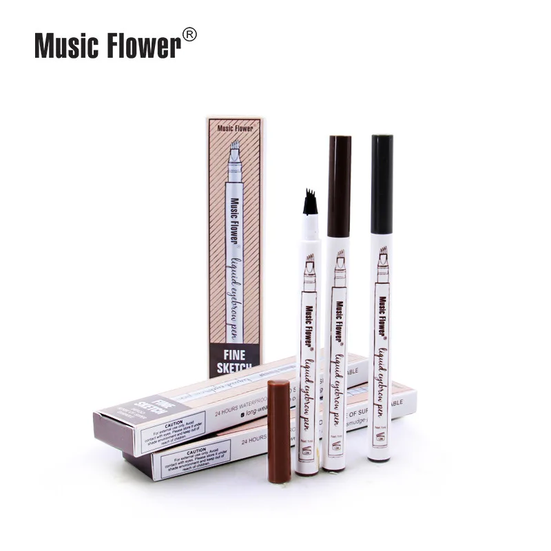 Music Flower Brand Makeup 4 Colors Fine Sketch Liquid Eyebrow Pencil Waterproof Tattoo Super Durable Eye Brow Pen Smudge-proof