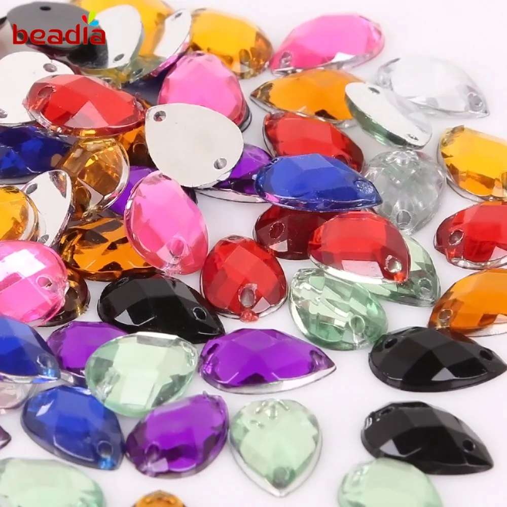 Nieuwe 8*13mm 100 Stuks 10 Kleuren Kristal DR vorm Strass 2 Gaten Plaksteen Acryl Strass Voor Jurk Kleding Naaien Craft