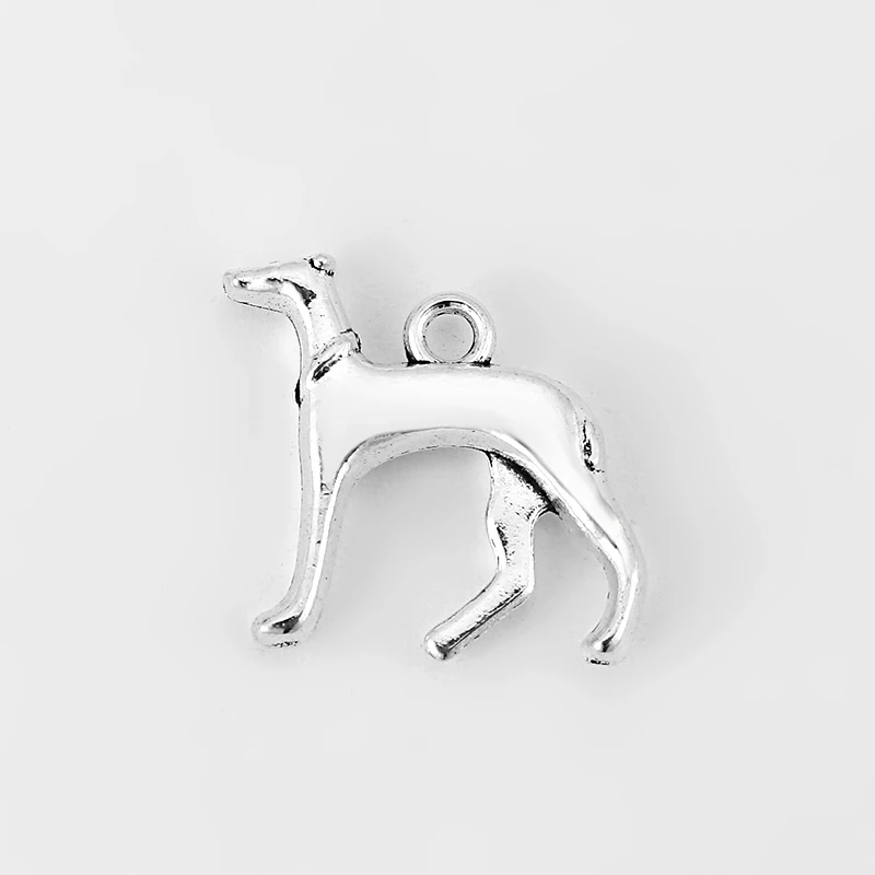 20pcs Silver Color Greyhound Whippet Hound Dog 3D Charms Pendants Beads DIY Necklace Jewelry Finding Handmade Crafts Accessories