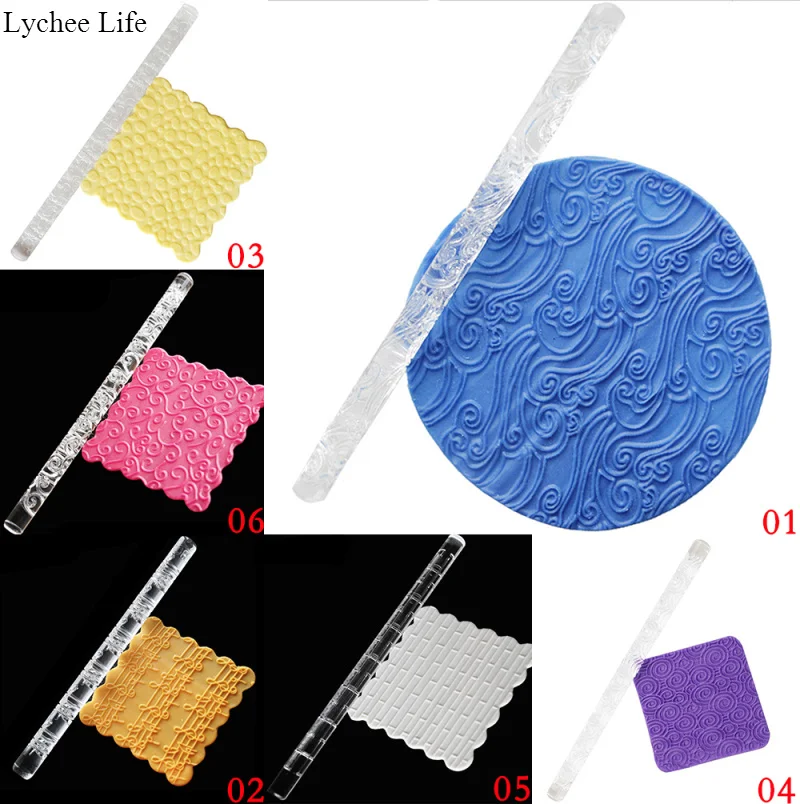 Lychee Life Transparent Acrylic Wave Pattern Rolling Pin Polymer Clay Tools DIY Embossing Texture Print Polymer Clay Tool