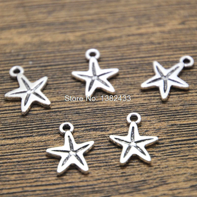 35pcs mini starfish silver tone ocean sea starfish  charm pendant 13x17mm