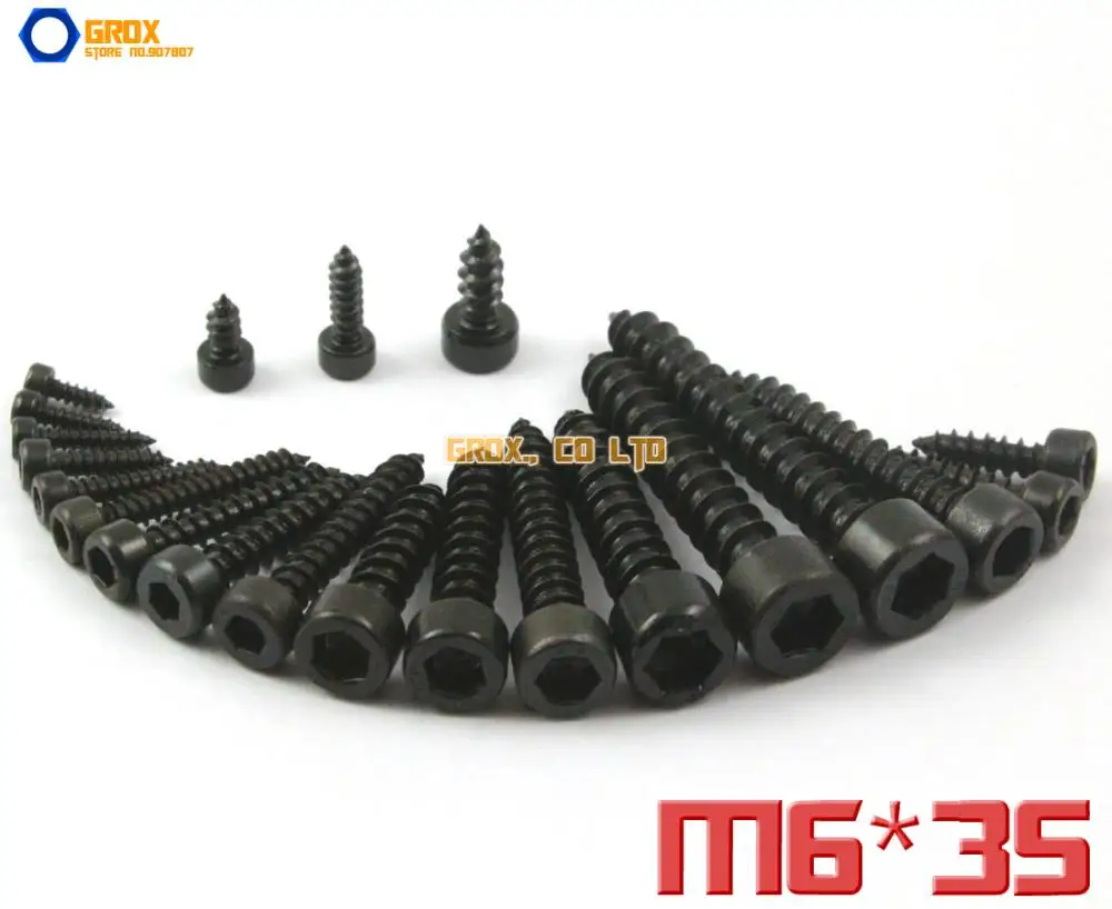 25 Pieces M6 x 35mm 8.8 Grade Alloy Steel Hexagon Socket Cap Head Self Tapping Screw Model Screw