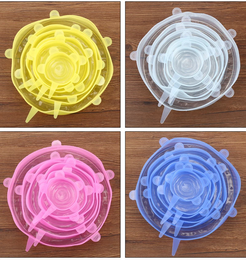 6pcs/set Reusable silicon stretch lids universal lid Silicone food wrap bowl pot lid silicone cover pan cooking Kitchen Stoppers