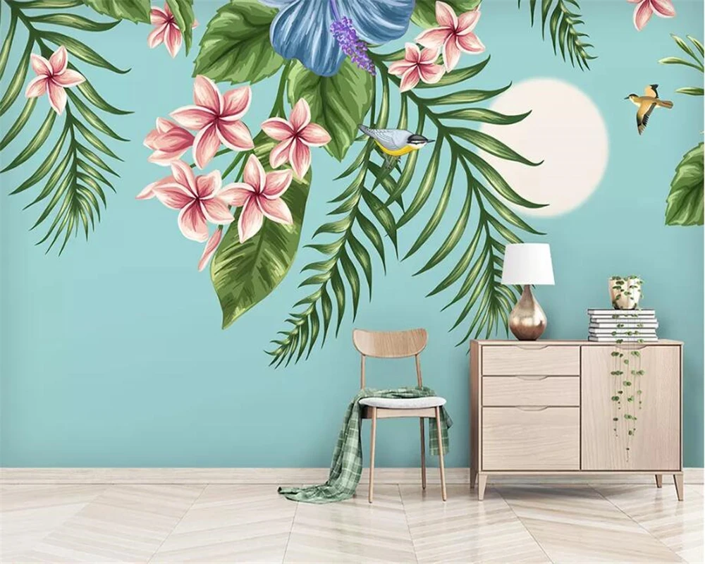 

Beibehang Custom interiors painting papel de parede 3d wallpaper Hand Painted Birds and flowers background wall wallpaper mural