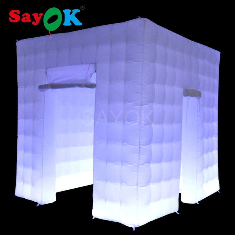 Sayok 2.5x2.5x2.5M Inflatable LED Photo Booth Custom Wedding Party Decorations 2 Doors Booth Tent Cube with 17-Color Lights