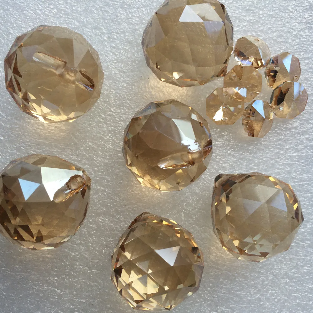 Hot Selling 10pcs/lot Dia30mm Champagne Crystal Faceted Balls For Chandelier Accessories Glass Beads Curtain Pendants Home Decor