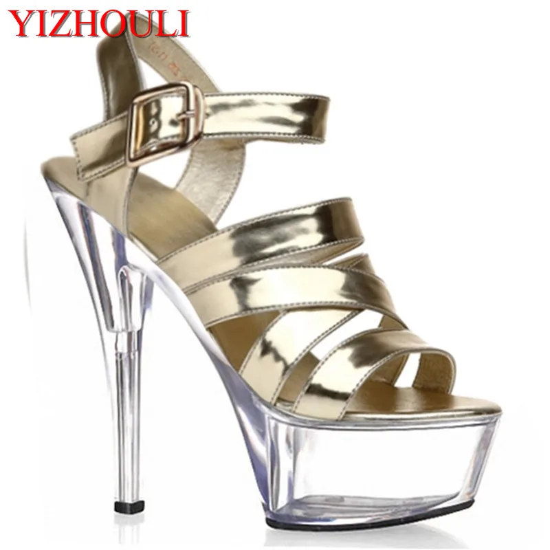 

Sexy buckle handsome 15cm super high heels with stage 1 fine fashion runway shoes, sandals