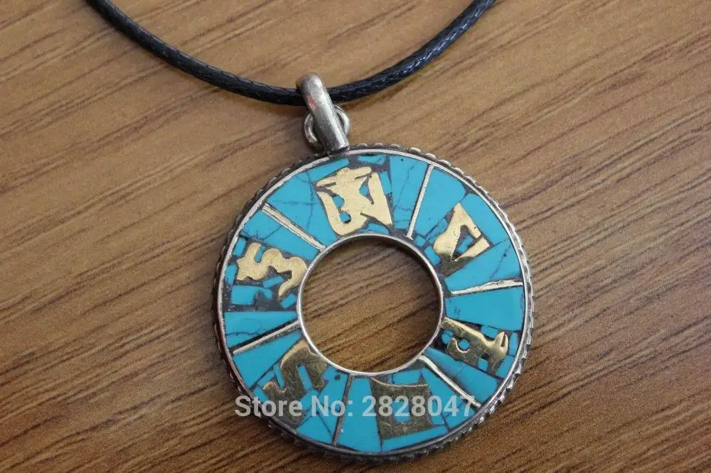 PN237 Handmade Nepal Circle 33mm Pendnant Ethnic Tibetan Six Mantras Om Mani Padme Hum Amulet Pendants