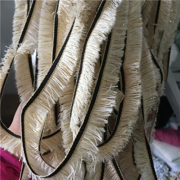 2CM Width Gold  Fringe Tassel Ribbon Lace Trimming Bright Double Band Fringe