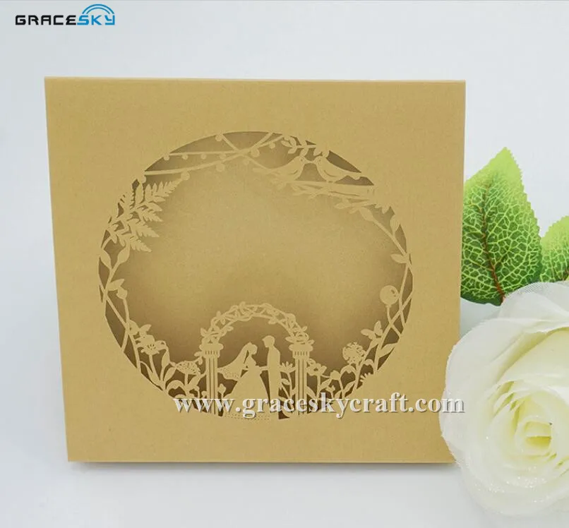 30pcs/lot free shipping Laser cut Asian bride groom design paper wedding invitationa cards with inner blank paper