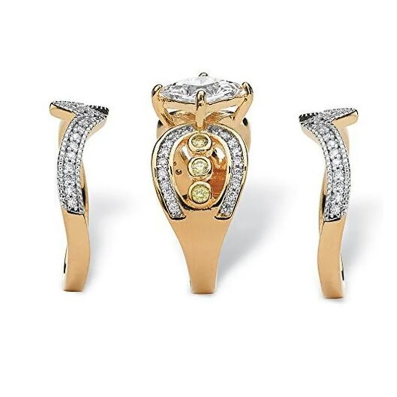 Vecalon Vintage 3-in-1 925 Sterling Silver ring sets Princess 5A Zircon Cz Engagement wedding Band rings for women Party Jewelry