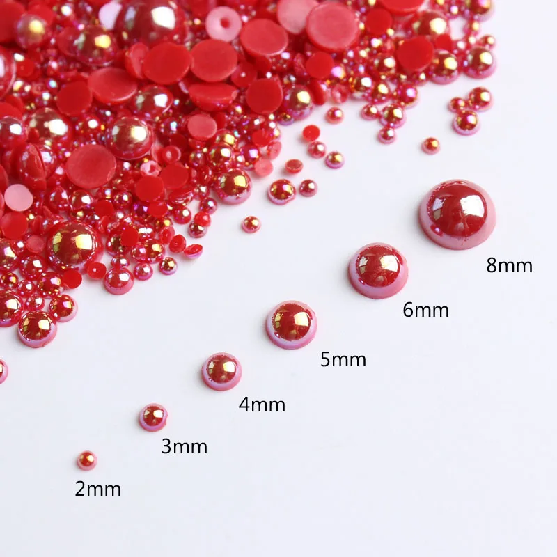 Shiny ABS Half Round Red AB Mix Size 2mm/3mm/4mm/5mm/6mm/8mm Flatback Pearls 15g Beads Diy Accessories Free shipping