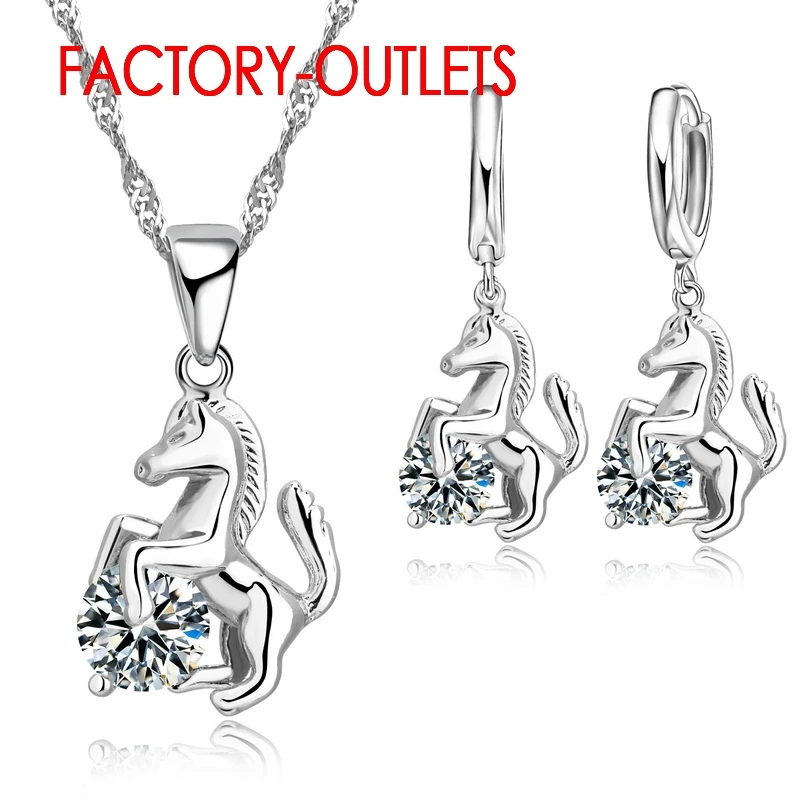 925 Silver Needle Pendant Necklaces Earrings Set Trendy Fashion Jewelry Crystal Female Party Engagement Decoration Wholesale