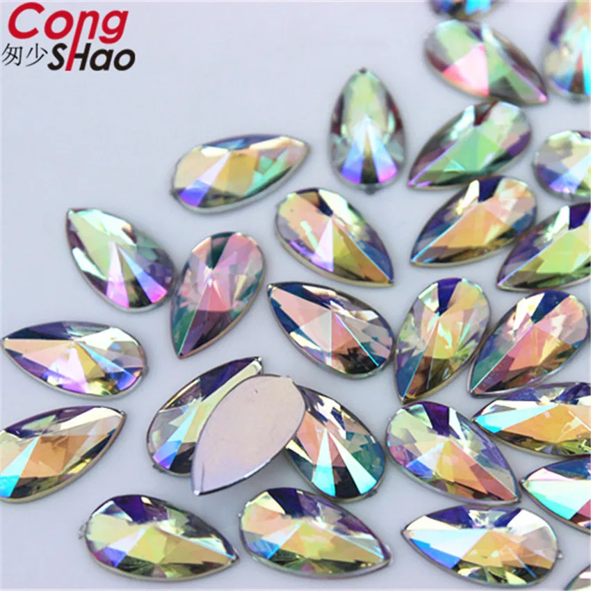 Cong Shao 100pcs 7*13mm Teardrop Acryls Rhinestone Crystal AB Non Hotfix Rhinestonee Droplet Flatback Acryl Glitter Strass ZZ308