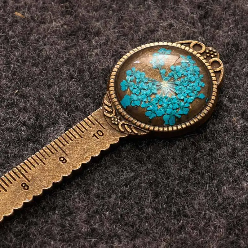 1 Piece Creative Retro Metal Bookmark Ruler Colorful Flower Bookmarks with Glass Gems As Book Page Marker School Supplies