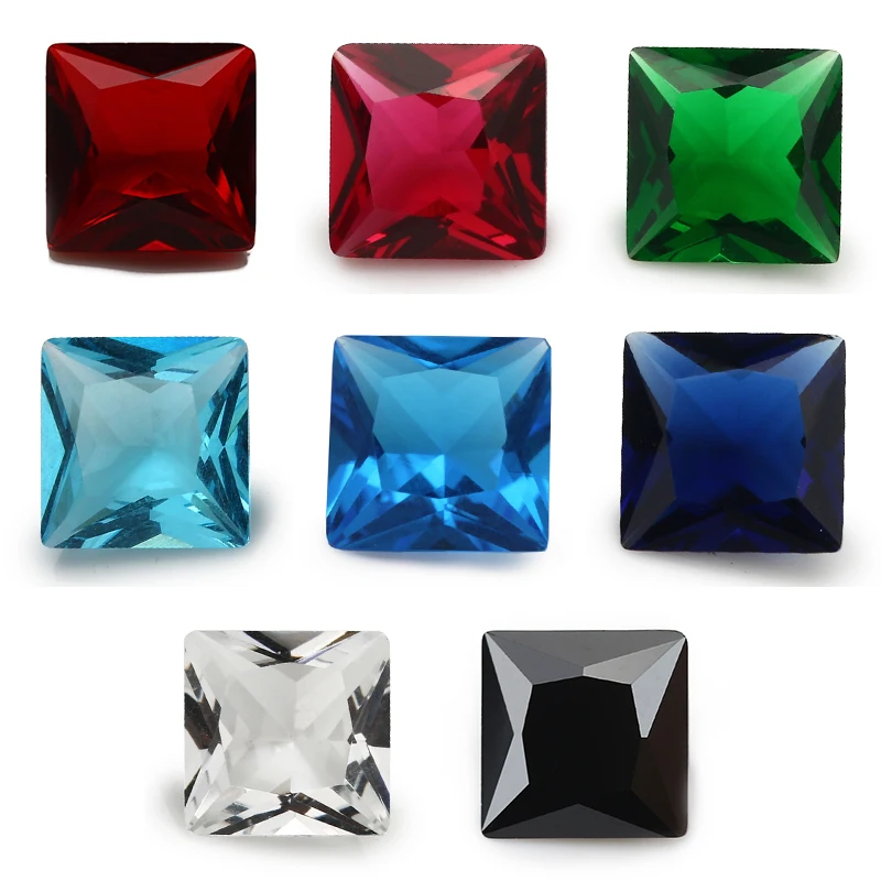 50pcs 2x2~12x12mm Square Shape Loose Glass Stone Rose Red Color Blue Green SeaBlue Black White