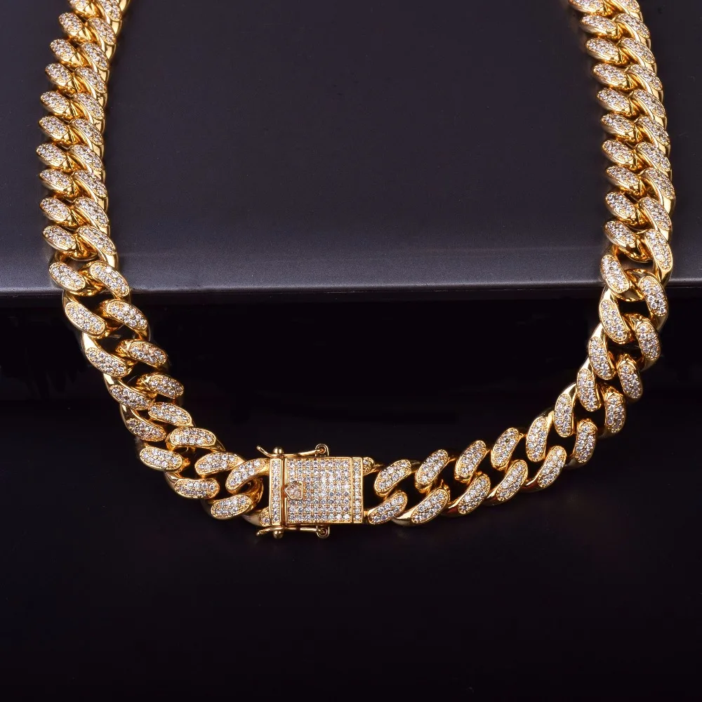 Bubble Letter Iced Miami Cuban Link Chain Men Necklace Hip Hop Jewelry Gold Color Free Shipping Items