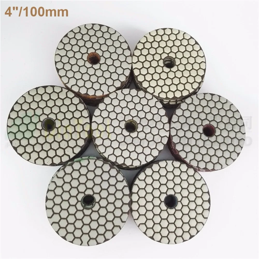 SHDIATOOL 10sets (7pcs/set) Dry Diamond Polishing Pads Dia100mm/4inches 70pcs Resin Bond Diamond Flexible Sanding Disk