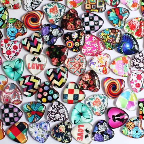 25mm Mixed with different styles Heart Pattern Glass Cabochons Flatback Photo Base Tray Blank DIY Making Accessories 10pcs