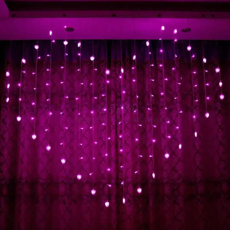 2x1.5 m 128 leds Hart Vorm LED String Licht EU 220 v Holiday wedding Party Kerst decoratie led ijspegel Gordijn lamp licht