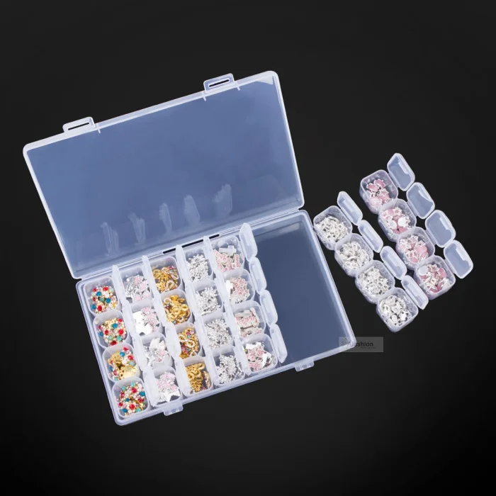 1pc plastic 28 slots nail storage box nail art organizer rhinestone jewelry powder bead sequin display case container