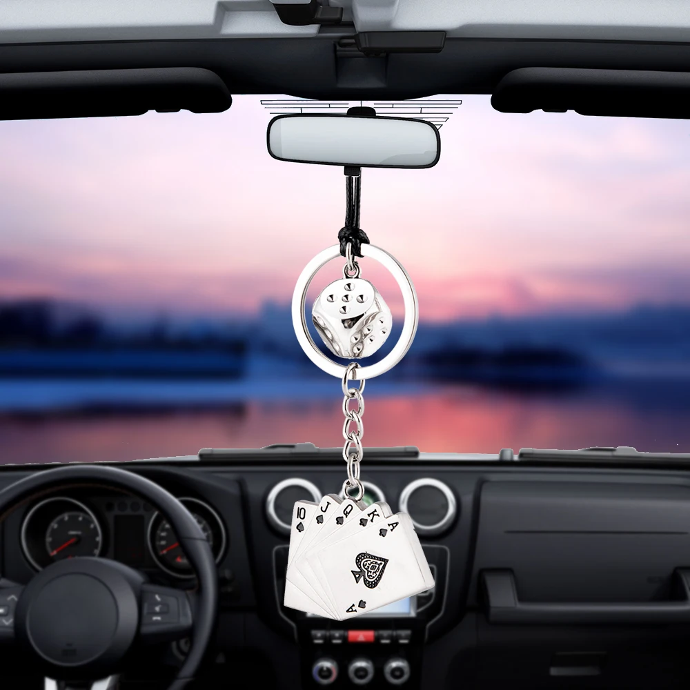 Charm Dice Poker Car Pendant Rearview Mirror Decoration Hanging Ornaments Automobiles Interior Car Accessories Holiday Gifts