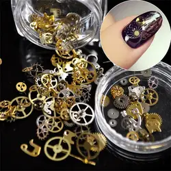 1BOX 3D DIY Hollow Metallic Nail Sequins Steampunk Mechanical Component Gear Wheel Manicure Nail Art Decoration Tips Accessories