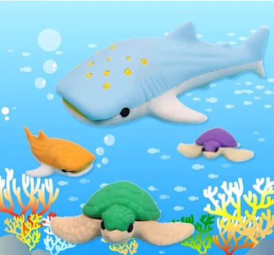 Freeshipping Hot Promotion Sea Animal 3D Eraser Set  Blister Eraser Set Pencil Eraser  Big Size Shark and Turtle