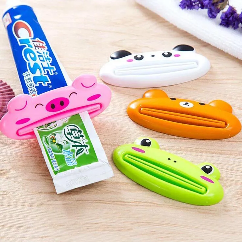 3Pcs/lot Home Bathroom Tube Rolling Holder Squeezer Easy Cartoon Pig/Panda/Bear/Frog Toothpaste Dispenser Holders