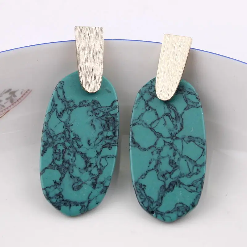 2019 Hot New KS Spring Summer Design Aragon Abalone Shell Oval Stone Dangle Drop Earrings for Women