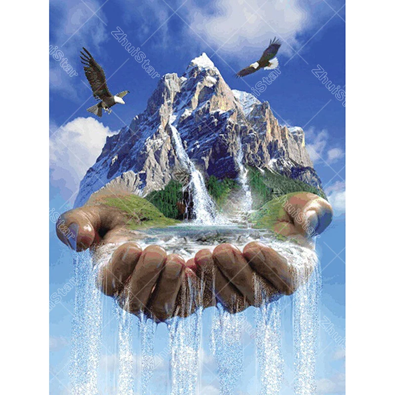 5D Diy diamond painting cross stitch Mountain Waterfall Hands Full Square Diamond embroidery Needlework Rhinestone Mosaic Crafts