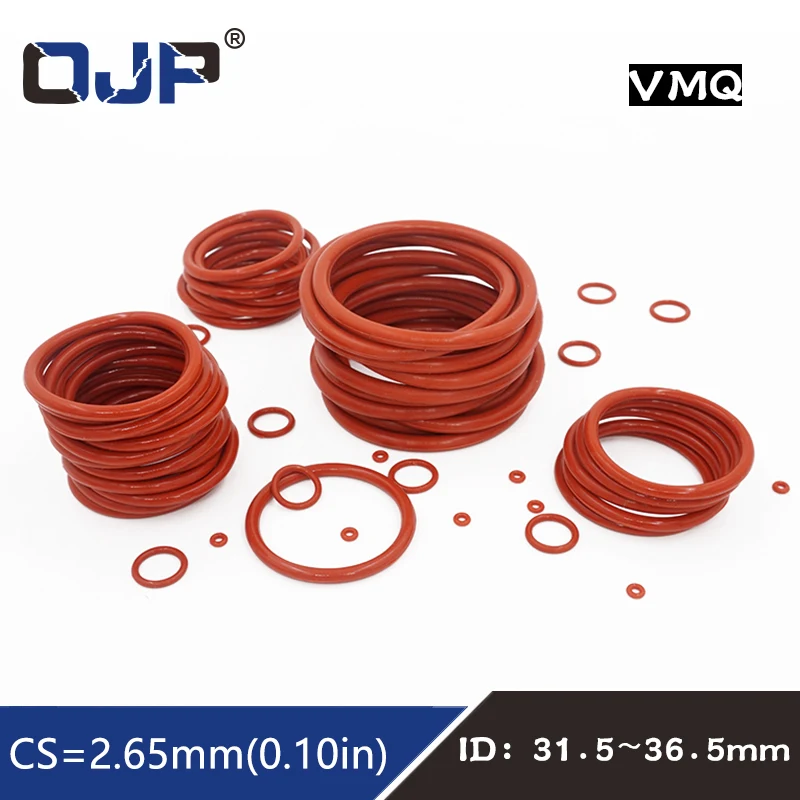 

5PCS/lot Red Silicon Rings Silicone O ring Sealing 2.65mm Thickness ID31.5/32.5/33.5/34.5/35.5/36.5mm Rubber O-Ring Seal Gasket