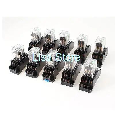 

HH53PL DC220V Coil 35mm DIN Rail Electromagnetic Power Relay w Socket Base 10Pcs