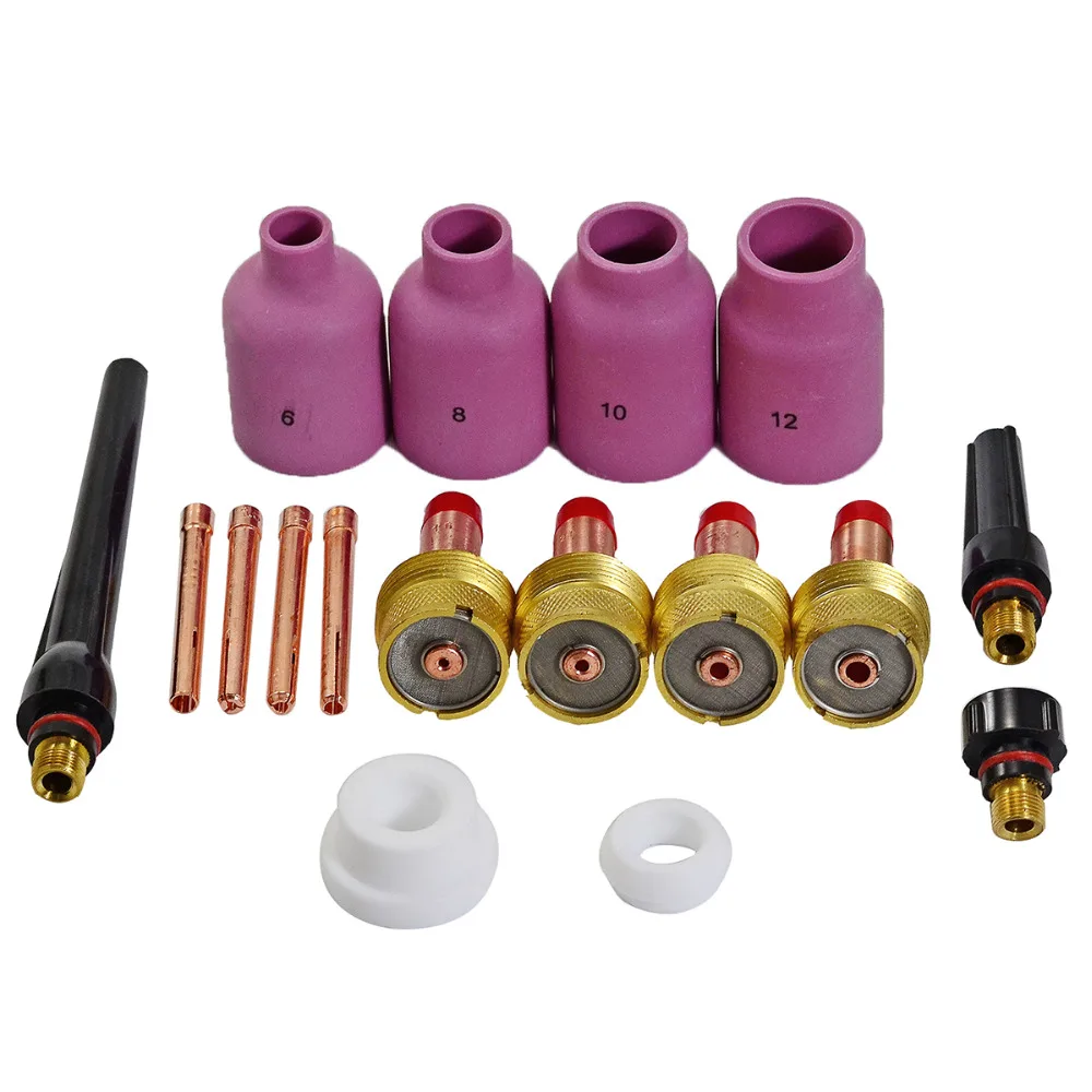 

TIG Consumable KIT Large Diameter Alumina Nozzle Gas Lens Collet Bodies Fit TIG Welding Torch PTA DB SR WP 17 18 26 Series,17PK