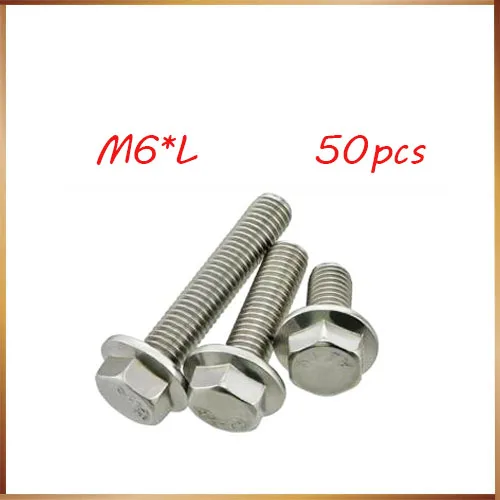 50pcs/lot DIN6921 Stainless steel hex flange bolt serrated flanged bolt M6*8/10/12/16/20/25/30/35/40/45/50/55/60