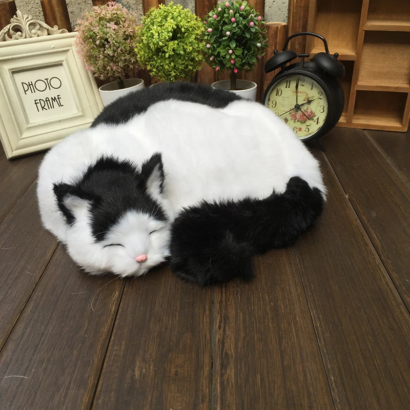 

new simulation black&white cat toy polyethylene & furs cute sleeping cat model about 29x31x10cm 2537