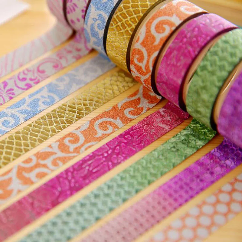 

10X New Style Blingbling Bright Color Decorative Washi Tape Adhesive Masking Tape Stationery Sticker Stick Label