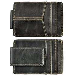 Male Quality Leather Designer Fashion Travel Slim Wallet Front Pocket Magnetic Money Clip Mini Card Case Purse For Men 1017-G