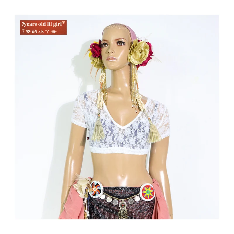 เสื้อเต้นระบำหน้าท้องลูกไม้ Ats Tribal Choli แขนสั้น ชุดผู้หญิง BJ06