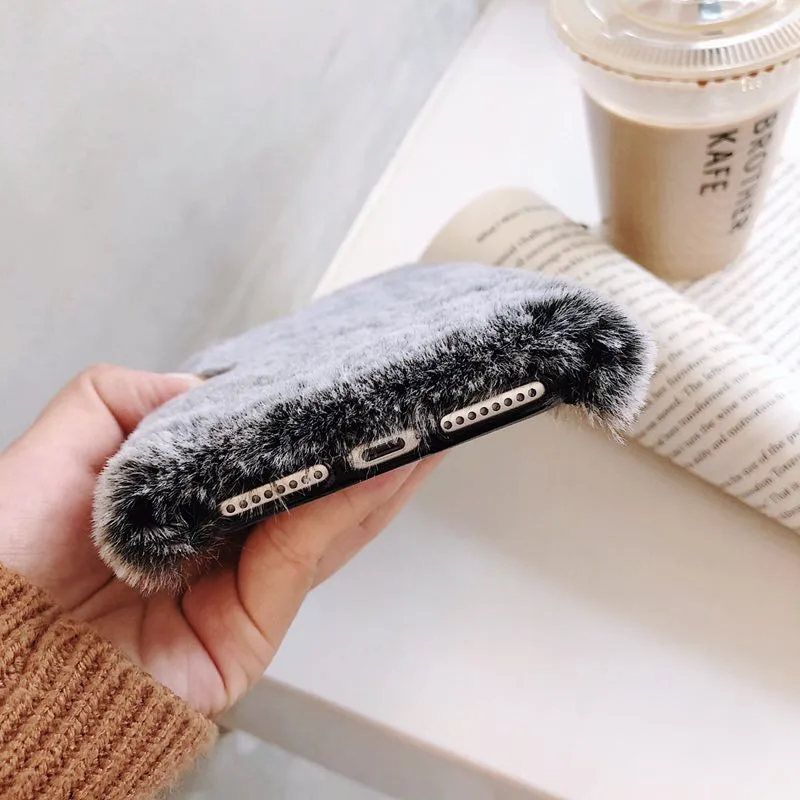 Glitter Warm Fluffy Plush Phone Case For iphone XR XS MAX Cute Pink Fur Case For iphone 7 8 Plus XS Holder Cover